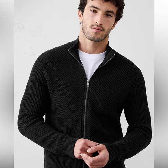 Banana Republic FISHERMAN SWEATER JACKET Black Men's Cardigan Sweater Size L